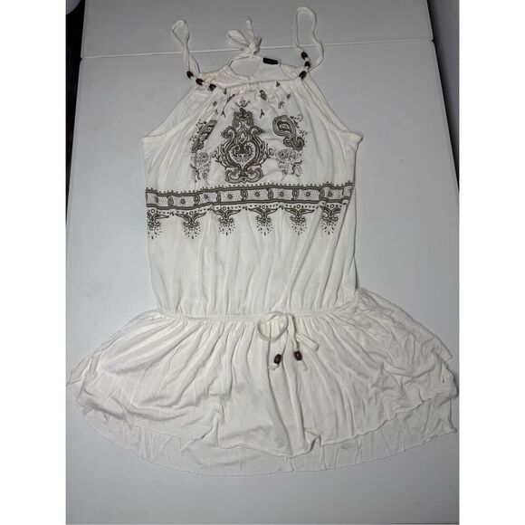 Lascana White Black Print Mini Dress Swim Cover Up Casual Dress Sz 10 See Notes - Picture 1 of 16